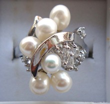 lady's charm cultured white fresh water pearl CZ ring #7,8,9 2024 - buy cheap