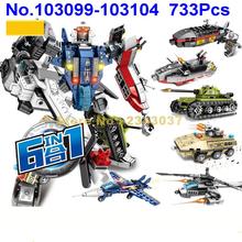 103099-103104 733pcs Deformation Robot Military Tank Fighter Helicopter Submarine Armoured Vehicle Building Blocks Toy 2024 - compre barato