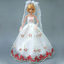 Embroidery Gown white wedding full around lace dress for Barbie doll princess wedding dress 2024 - buy cheap