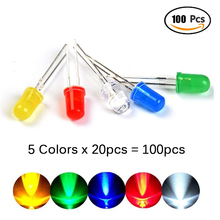 100Pcs/lot 5MM LED Diode Light Assorted DIY Kit, LEDs Diodes electronic Set Red Green Yellow Blue White x 20pcs 2024 - buy cheap