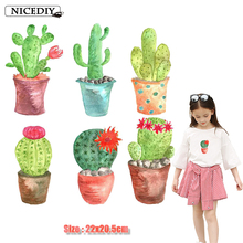 Nicediy-Parches de Cactus para planchar para ropa, parche de transferencia térmica de dibujos animados, apliques para niños, decoración lavable 2024 - compra barato