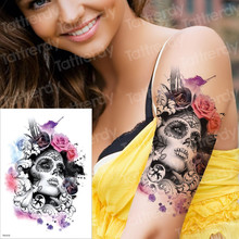 temporary tattoo & body art tattoo sticker arm sleeve tattoo waterproof fake tatoo men women death skull halloween face tattoo 2024 - buy cheap