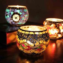 Mosaic Glass Candlestick Candle Holders Romantic Candle Cup European Style Ornaments Wedding Dinner Home Decoration 2024 - buy cheap