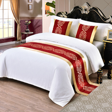 Corredor de cama de diseño de celosía clásica de estilo chino, bufanda de cama, toalla de cola de cama para el hogar, decoración de cama de Hotel, rojo y amarillo 2024 - compra barato