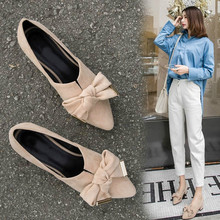 Single Shoes Woman 2019 New Butterfly Knot Flowers Rough Heel Medium Heel 3.5cm Bean Shoes High Heels All Match Daily Shoes 2024 - buy cheap