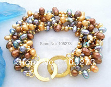 Top Quality Wholesale AA 4-7MM 6Rows Natural Mixes Genuine Freshwater Pearls Bracelet 8inch Baroque Shaper New Free Shipping 2024 - buy cheap