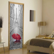 Pegatinas de puerta para decoración del hogar, pegatina 3d con temática de paraguas lluvioso, 77x200cm, Mural, pegatina de pared para dormitorio 2024 - compra barato