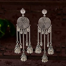 2019 Egypt Turkish Classic Antique Women's Round Alloy Long Chain Tassel Jhumka Earrings Indian Dangle Drop Earrings Boho Style 2024 - compre barato