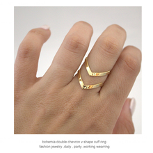Olí2u punk anel de dedo em forma de v duplo em forma de linha para mulheres boho chevron junta midi anéis ajustáveis 2024 - compre barato