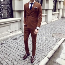 Высокое качество двубортный коричневый смокинг жениха пиковый отворот жениха мужские блейзеры костюмы (пиджак + брюки + галстук) NO: 469 2024 - купить недорого