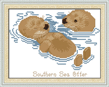 New sea otters-kits bordado artesanal de algodão, "novo otters mar, animais, ponto cruz, 14ct branco, 11ct, bordado, diy, agulha de trabalho, decoração de parede, casa 2024 - compre barato