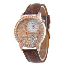 Reloj de pulsera informal con diamantes de imitación para mujer, cronógrafo de oro rosa, Torre Eiffel francesa de cristal, regalo 2024 - compra barato