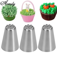 Aomily 3Pcs/Set Stainless Steel Grass Icing Piping Nozzles Cupcake Mousse Cake Decorating Tips Kitchen DIY Baking Cake Tools Kit 2024 - buy cheap