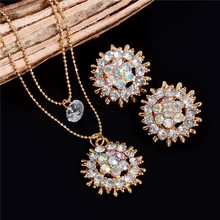 Fashion Crystal Jewelry Sets Women Stone Cubic Zirconia Flower Multilayer Chain Necklace Earrings Ladies Wedding Jewelry Set 2024 - buy cheap