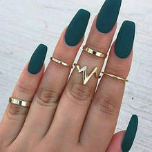 new year gift new Simple 5pc Women's Ring New Lightning ECG Women's Ring Set Alloy Smooth Ring Set Delicate Valentine's Day 2024 - buy cheap