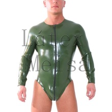 Front zipper design men's army green Fetish latex bondage bodysuit what is made of 0.4mm thickness natural latex materials 2024 - buy cheap