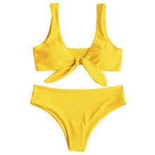 ZAFUL New Front Knot Bikini Set Strap Padded Bikini Swimwear Women Swimsuit Solid Bikini Bathing Suit Maillot De Bain Femme 2019 2024 - buy cheap
