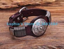 S542 коричневый Байкерский винтажный цветочный Шипованный мужской кожаный наручный браслет 2024 - купить недорого