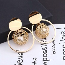 New Fashion D  Earrings For Women Golden Color Round Ball Geometric Earrings For Party Wedding Gift Wholesale Ear Jewelry 2024 - buy cheap