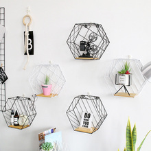 Nordic Polygon Wall Mounted Storage Box Iron Hexagon Hollow Plant Shelf Modern Home Decor Living Room Wall Hanging Ornament 2024 - buy cheap