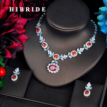 HIBRIDE-Conjuntos de joyería de circonia cúbica roja para mujer, conjunto de collar, bisutería, accesorios para mujer, diseño de flores, regalos de joyería, N-572 2024 - compra barato