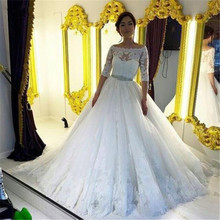 Half Sleeves Boat Neck White Ivory Tulle Lace Wedding Dress ball gown beading Vestidos De Novia Floor Length Women Bridal Gown 2024 - buy cheap