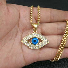 Turkish Eye Pendant With Stainless Steel Chain And Iced Out Bling Rhinestones Amulet Necklace Hip Hop Turkish Jewelry 2024 - buy cheap