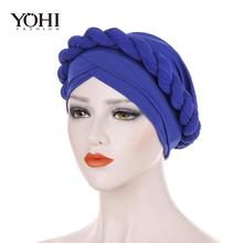 Turbante trenzado cruzado para mujer, gorro elástico Musulmán para la pérdida de cabello, gorro de quimio, Hijab, diadema, accesorios para el cabello, novedad 2024 - compra barato