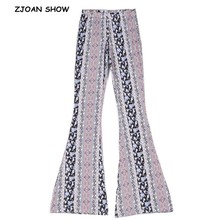 2019 Ethnic Geometric Print Flare Pants Pink Sexy Women Bohemian Tribal African Hippie Pants Bell Leggings Bottom Long Trousers 2024 - buy cheap