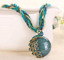 Boho Ethnic Jewelry choker Handmade Pendant Necklace Natural Stone Bead Peacock statement Maxi Necklace For Women Girls Gifts 2024 - buy cheap