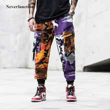 Dropshipping nova camuflagem retalhos homens carga harem pant multi-bolso harajuku hip masculino camo jogger calças de moletom 2024 - compre barato