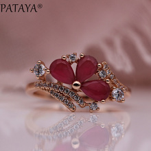 Pataya anel feminino redondo 585 ouro rosa, joia com gotas d'água redondas de zircônia natural para festa de casamento, joias coloridas na moda 2024 - compre barato