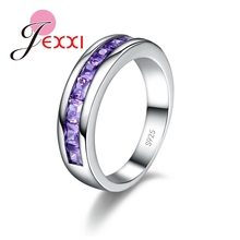 Engagement Wedding Rings With Purple CZ Crystal Rhinestone For Women Elegant Fashion Band Jewelry 925 Sterling Silver 2024 - buy cheap