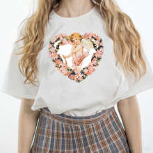 Женская футболка в стиле Харадзюку, Однотонная футболка с принтом маленького ангела и круглой шеей 2024 - купить недорого