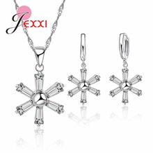 Juego de pendientes de plata de ley 925 para mujer, conjunto de collar y pendientes de flores brillantes, bisutería de compromiso 2024 - compra barato