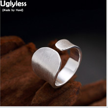 Uglyless Real S 925 Sterling Silver Fine Jewelry Handmade Brushed Asymmetric Finger Rings Korean Designer Bijoux Women Open Ring 2024 - buy cheap