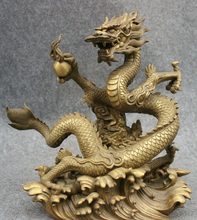 Fábrica atacado 13 "folclore chinês puro bronze decorar ano zodíaco voador dragão play ball estátua 25% de desconto 2024 - compre barato