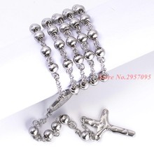 Fashion Jewelry Womens Mens Necklace Top Quality Stainless Steel White Bead Rosary Chain Jesus Christ Cross Pendant 2024 - buy cheap