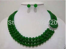 hot sell Beautiful 3 rows 8mm green Natural stone necklace earrings set 2024 - buy cheap