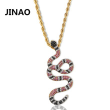 JINAO новое ожерелье с медальоном в стиле хип-хоп, Золотое цветное ожерелье с медальоном в виде змеи, микро-циркониевые украшения со льдом, подарок для мужчин и женщин 2024 - купить недорого