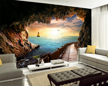 Beibehang-cueva con vista al mar, hermoso atardecer, papel tapiz para pared para sala de estar, papel tapiz, mural 3d, fototapeten, naturaleza 3d 2024 - compra barato