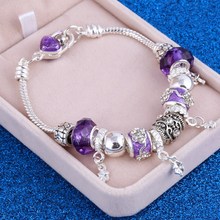 Pulseras con dijes de corazón de cristal de lujo para mujer, brazaletes de cuentas de piedra de Color plateado, pulsera femenina 2024 - compra barato