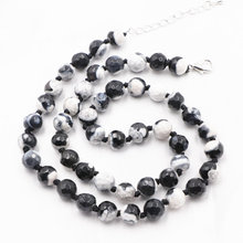 New Fashion Women Necklace Natural Stone Agates Onyx Beads Necklaces Faceted Round Black White Choker Chain Jewelry 18inch A791 2024 - buy cheap