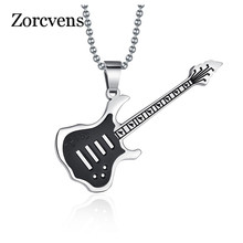 ZORCVENS Trendy Guitar Necklace Pendant Free 24inch Chain Stainless Steel Punk Rock Music Jewelry 2024 - buy cheap