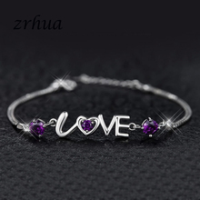 ZRHUA Original 925 Sterling Silver Romantic Heart Bracelets for Women Zircon Crystal Bracelet&Bangle Wedding Engagement Gifts 2024 - buy cheap