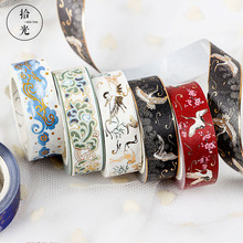 Chinese Retro Divine Gold Pattern Crane Gilding Washi Tape Set DIY Scrapbooking Sticker Label Masking Tape School Office Supply 2024 - buy cheap