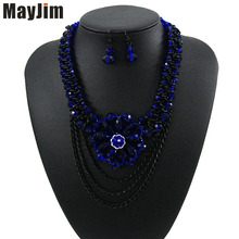 Statement necklace fashion jewelry sets Handmade beads chain crystal flowers jewelry sets earrings dubai Vintages Accessories 2024 - buy cheap