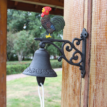 Small Hand Painted Rooster Wall Mounted Bell With Hand Cranking Hanging Charm Rope Country Accents Home Garden Welcome Door Bell 2024 - buy cheap