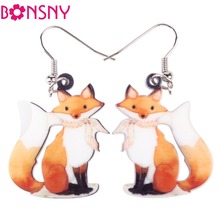 Bonsny Long Drop Brand Lovely Fox Earrings Acrylic New 2016 Jewelry For Girls Women Gift Cartoon Children Earrings Accessories 2024 - buy cheap