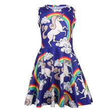 Summer Girls Rainbow Unicorn Dress Carnival Party Silk Dresses For Kids Clothes 2020 Girls Dresses Children Cute Birthday Dress 2024 - buy cheap